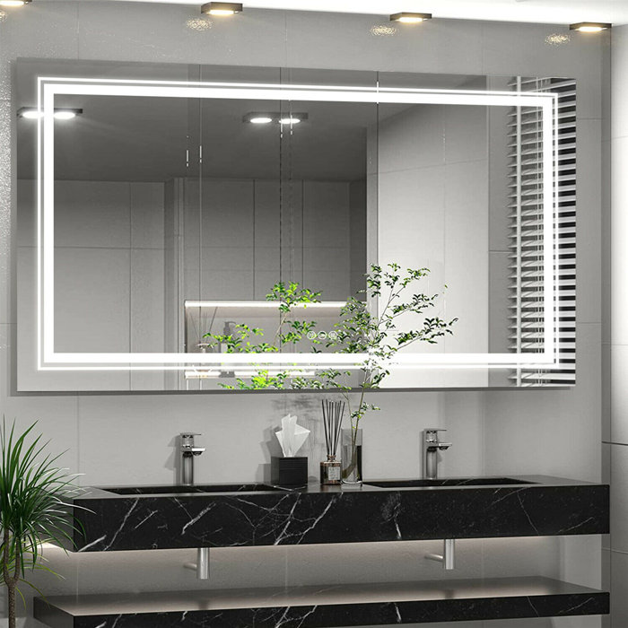 Orren Ellis Extra Large Dual Led Strips Lighted Bathroom/vanity Mirror ...